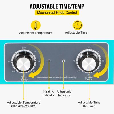 VEVOR Nettoyeur ultrasons bac inox 3L 40 kHz, temps température réglable, commande bouton.