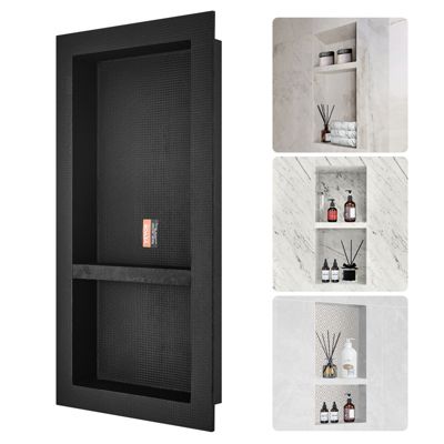 VEVOR Niche douche encastrable 81.28x40.64x10cm plastique XPS, double étagère, scellée, salle de bain, noir.