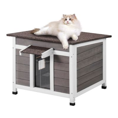VEVOR Niche extérieure chat, bois, fenêtre observation. Toit relevable, entrées PVC.