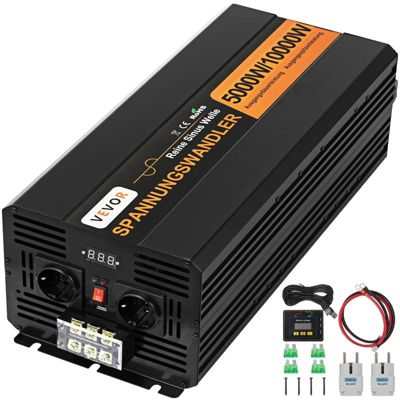 VEVOR Onduleur sinus pure 5000/10000W, DC 24V vers AC 230V, écran LCD, USB, ventilateur, télécommande.