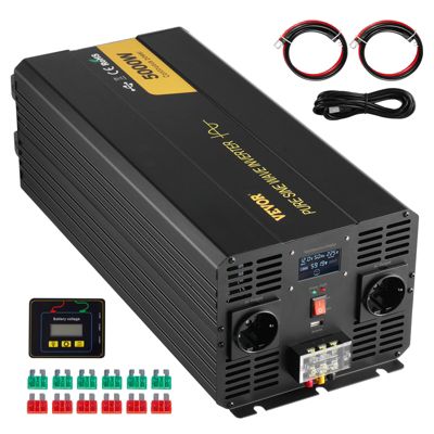 VEVOR Onduleur sinus pure 5000W, DC 12V vers AC 230V, USB, LCD, télécommande, prise EU, pour camping-car/voiture.