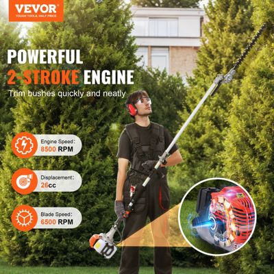 VEVOR Outil coupe multifonction 5 en 1, moteur 26cc, taille-haie, débroussailleuse, pour élagage.