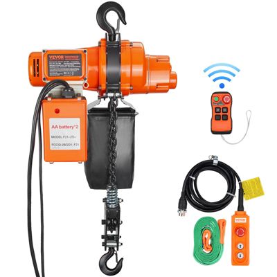 VEVOR Palan électrique à chaîne 998 kg, grue monophase 1000W, ht. max 6m, télécommande sans fil 100m.