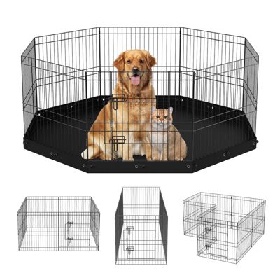 VEVOR Parc chien 61 cm, 8 panneaux pliants métal. Avec tapis, pour petit/moyen animaux. Intérieur/extérieur.