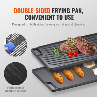 VEVOR Plaque griller pré-assaisonnée réversible, fonte 425x246 mm, épaisseur 3,3 mm. Barbecue.