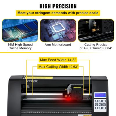 VEVOR Plotter découpe vinyle 375 mm traceur, logiciel Signmaster, Windows, 3 lames, écran LCD.