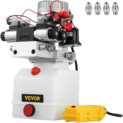 VEVOR Pompe hydraulique 12V 4.5L, double effet sole noïde. Réservoir plastique. Pour élévateur à ciseaux.