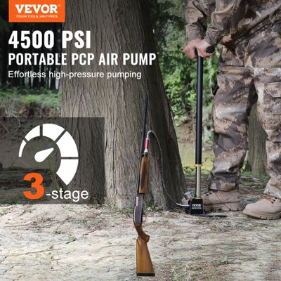 VEVOR Pompe à pied 3 étages 4500PSI PCP noire. Manuelle, manomètre. Pour vélo, fusil à air. Gonfleur pneu.