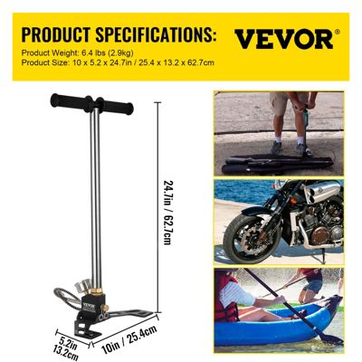 VEVOR Pompe à pied PCP 3 étages, 4500 PSI. Manuelle, manomètre. Pour vélo, fusil à air.