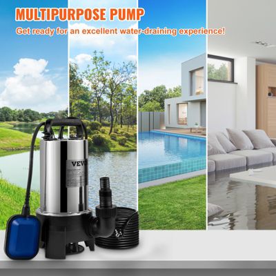 VEVOR Pompe relevage eaux chargées 1100W, 333L min, vide cave piscine fosse.