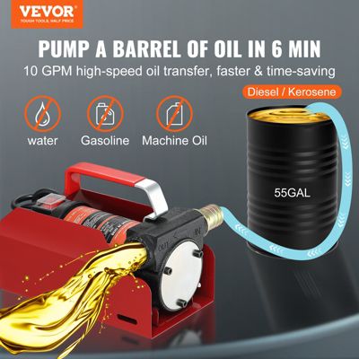 VEVOR Pompe transfert diesel 37,8 L/min, 12V CC, buse arrêt auto, pour diesel/kérosène/huile.