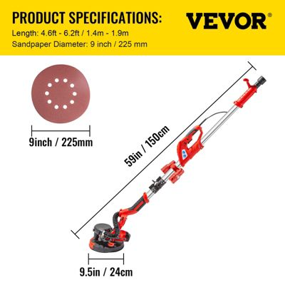 VEVOR Ponceuse orbitale filaire 850W, excentrique à lampes LED doubles, pour meulage ponçage pro.
