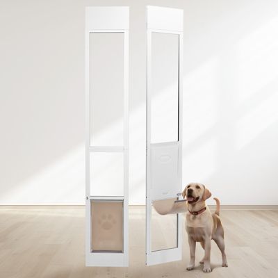 VEVOR Porte chien pour porte coulissante verre, hauteur réglable. Verre trempé, cadre alu, rabat.