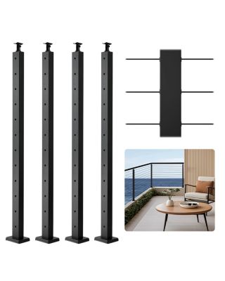 VEVOR Poteau garde-corps, lot 4, 1067x50,8x50,8 mm, trou horizontal. Pour main courante, noir.