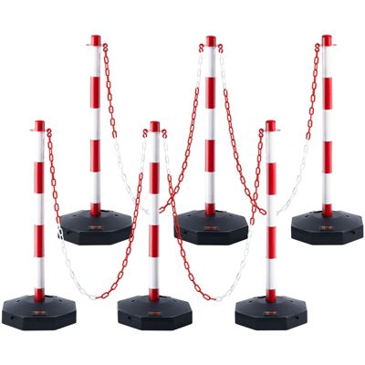 VEVOR Poteau signalisation 6 pièces, socle remplissable. Chaîne 2 m, rouge/blanc.