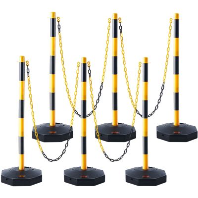 VEVOR Poteau signalisation 6 pièces, socle remplissable, hauteur réglable. Chaine 2,4 m, jaune/noir.