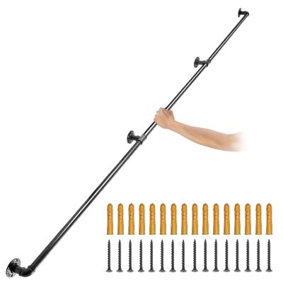 VEVOR Rampe escalier murale 3m acier, charge 200kg/tube, 3 tubes 32mm, 4 supports, intérieur/extérieur.