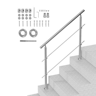 VEVOR Rampes escalier extérieur 120cm (47.2"), 2 barres, acier inox, kit installation, pour porche/terrasse personnes âgées.