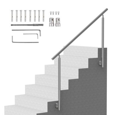 VEVOR Rampes escalier extérieur 150cm, acier inox, kit installation, double colonne, pour porche/terrasse, montage latéral.