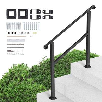 VEVOR Rampes escalier extérieur 2-3 marches avec kit garde-corps, pour personnes âgées, porche/terrasse, noir.