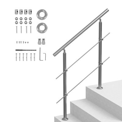VEVOR Rampes escalier extérieur acier inox 39,4 po, 2 barres, double colonne avec kit d'installation pour personnes âgées.