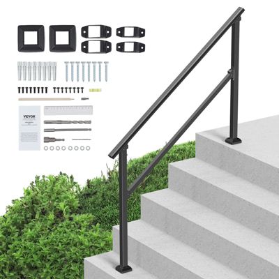 VEVOR Rampes escalier extérieures kit 4-5 marches, acier carbone, pour personnes âgées, béton, porche, tube carré noir.
