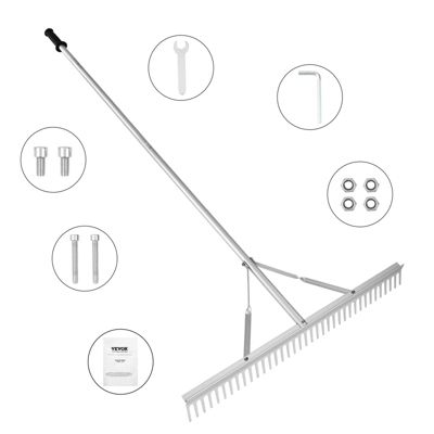 VEVOR Rateau paysager alu, tête 36", manche 75". Désherbage, entretien pelouse, jardin, étang.