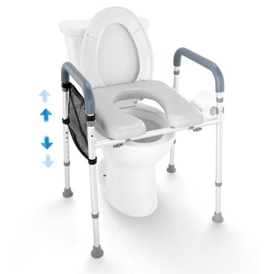 VEVOR Rehausseur toilette réglable 49-64 cm, charge 158,7 kg. Alu rembourré, 7 niveaux. Personnes âgées, handicapés.