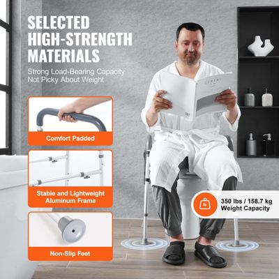 VEVOR Rehausseur toilette réglable 49-64 cm, charge 158,7 kg. Alu rembourré, 7 niveaux. Personnes âgées, handicapés.
