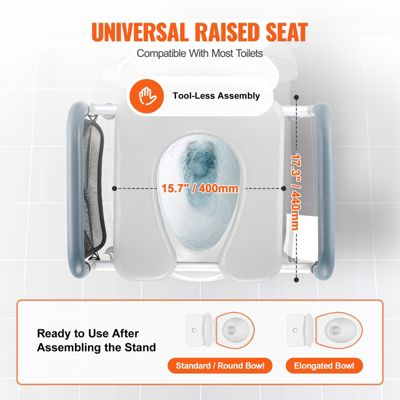 VEVOR Rehausseur toilette réglable 49-64 cm, charge 158,7 kg. Alu rembourré, 7 niveaux. Personnes âgées, handicapés.