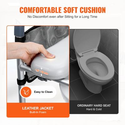 VEVOR Rehausseur toilette réglable 49-64 cm, charge 158,7 kg. Alu rembourré, 7 niveaux. Personnes âgées, handicapés.