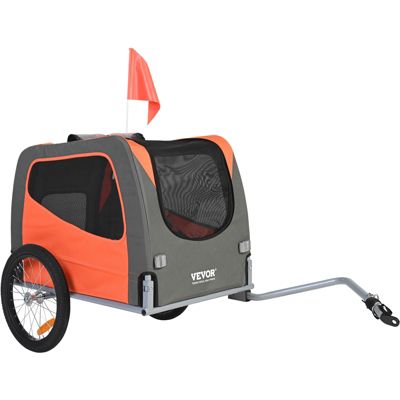 VEVOR Remorque vélo chien pliable, charge 30 kg, roues dégagement rapide. Orange/gris.