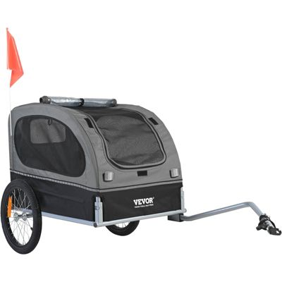 VEVOR Remorque vélo chien pliable, charge 40 kg. Roues dégagement rapide, coupleur universel. Noir/gris.