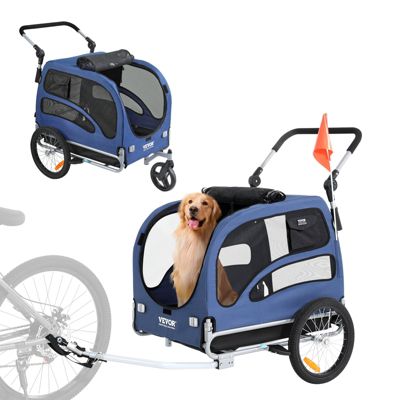 VEVOR Remorque vélo chien pliable, charge 45 kg. Cadre pliable, roues dégagement rapide. Bleu/noir.