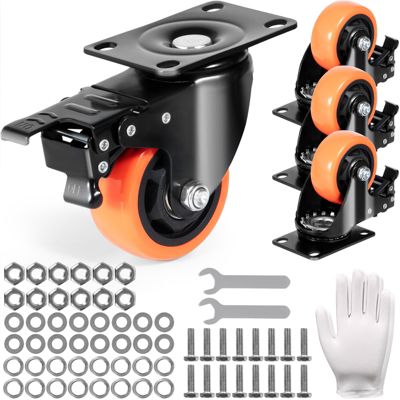 VEVOR Roulettes pivotantes lot 4, 76,2 mm, PVC, frein A/B. Charge 113 kg/roulette, meubles, chariots.