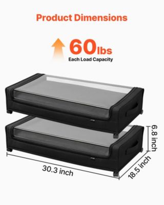 VEVOR Sacs rangement sous lit, roulettes, 77x47x17.3cm, 2pcs, couvercle transparent.
