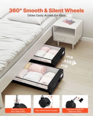 VEVOR Sacs rangement sous lit, roulettes, 77x47x17.3cm, 2pcs, couvercle transparent.