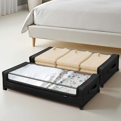 VEVOR Sacs rangement sous lit, roulettes, 77x47x17.3cm, 2pcs, couvercle transparent.