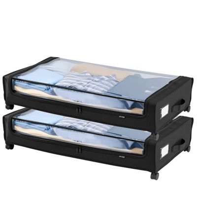 VEVOR Sacs rangement sous lit, roulettes, 77x47x17.3cm, 2pcs, couvercle transparent.