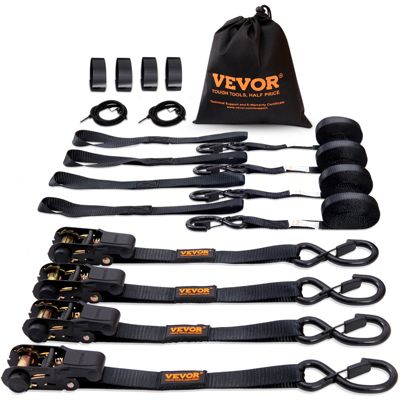 VEVOR Sangles à cliquet (x4). Rupture 998 kg. 0,025 x 4,6 m. Idéal chargement, électroménager, moto, jardin.