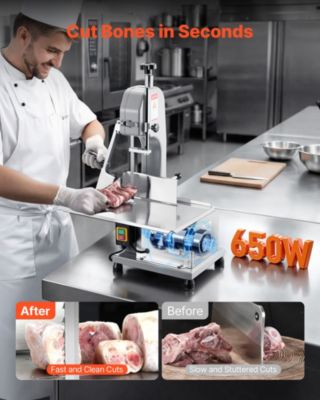 VEVOR Scie à os électrique 650W, table 415x483mm, coupe max 110mm, pour viande/ os congelés.