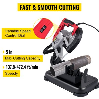 VEVOR Scie à Ruban Portable Coupe Profonde 12,7 cm, 1100W, Coupe 45 -90 , Lampe LED.