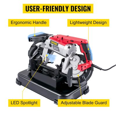 VEVOR Scie à Ruban Portable Coupe Profonde 12,7 cm, 1100W, Coupe 45 -90 , Lampe LED.