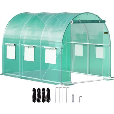 VEVOR Serre tunnel jardin 3x2,1x2,1 m, cadre acier galvanisé, couverture PE étanche, 1 porte, 6 fenêtres.