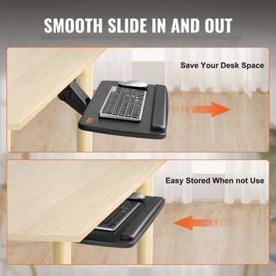 VEVOR Support clavier 63,5x25 cm, coulissant sous bureau. Charge 5 kg, hauteur réglable.