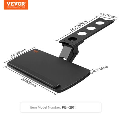VEVOR Support clavier 63,5x25 cm, coulissant sous bureau. Charge 5 kg, hauteur réglable.