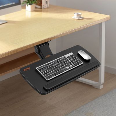 VEVOR Support clavier 63,5x25 cm, coulissant sous bureau. Charge 5 kg, hauteur réglable.