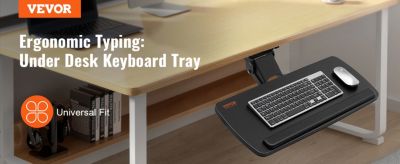 VEVOR Support clavier 63,5x25 cm, coulissant sous bureau. Charge 5 kg, hauteur réglable.
