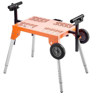 VEVOR Support scie onglet, plateau, roulettes, pliable, charge 149.7kg, hauteur réglable, chantier.