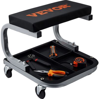 VEVOR Tabouret atelier mobile, charge 113kg, roulettes, rangement, plateau outils, acier, rembourré.